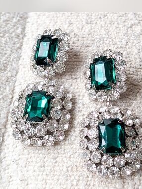 Fashion Dangle Statement Earrings, Green/Silver